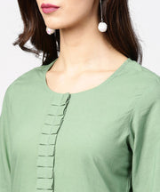 Dark green solid 3/4th sleeve cotton straight kurta