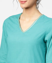 Light blue solid half sleeve cotton straight kurta