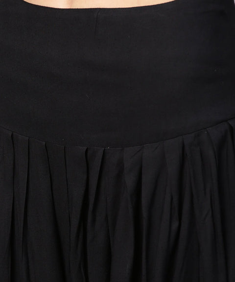 Black printed palazzo saree with 3/4th sleeve round neck blouse