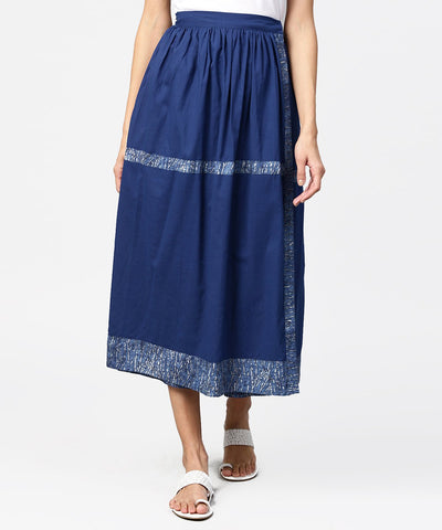 Blue midi length cotton flared skirt