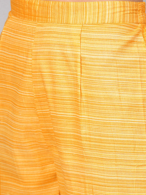 Dark Brown Printed Kurta Set with Contrasting Yellow Pants