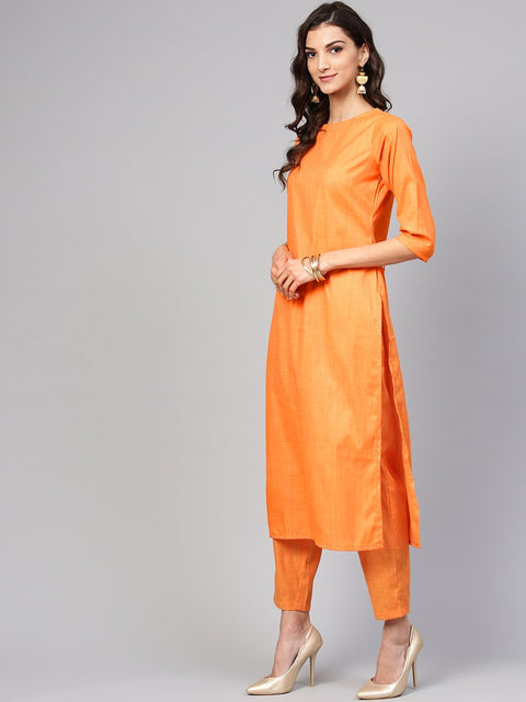 Light  Orange Kurta Set with Pants & green contrasting Dupatta
