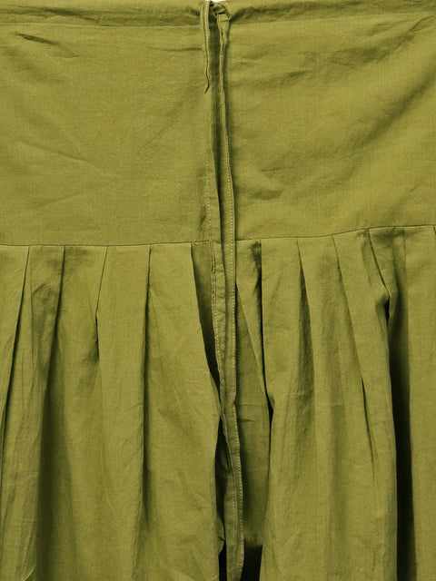 Solid olive green pleated patiala salwar with drawstring detailing