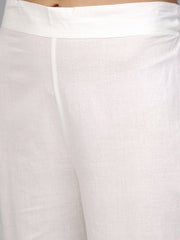 Red Printed half sleeve Kurta Set with White Solid Pants