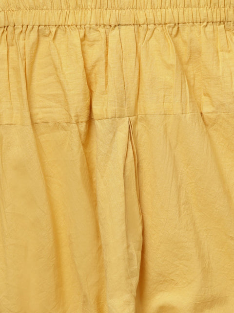 Yellow 3/4th sleeve cotton Anarkali kurta with churidar and dupatta