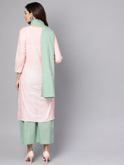 Solid pink 3/4th cotton kurta with Green pallazo and dupatta