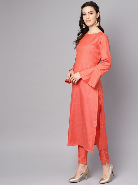 Red full sleeve cotton kurta with pant