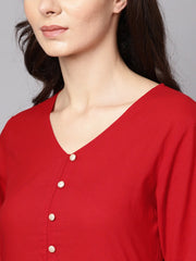 Red 3/4th sleeve rayon kurta with palazzo and printed dupatta
