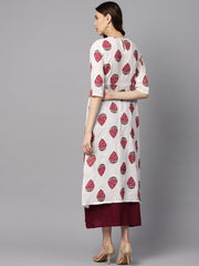 Floral Boota attached with Solid Maroon dress with Multiple Slits & 3/4 sleeves