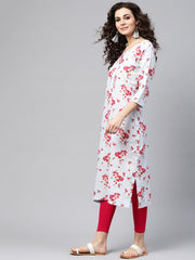 Powder Blue Floral Printed Kurta with Front Placket & Multiple Slits