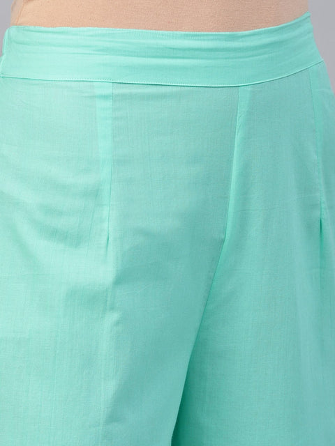 Sky Blue sleeveless Printed Kurta Set with Solid Pants