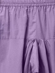 Purple & White Printed Staright Kurta Set with Solid Churidar & Mull Dupatta