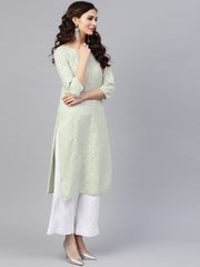 Green printed 3/4th sleeve cotton printed straight kurta