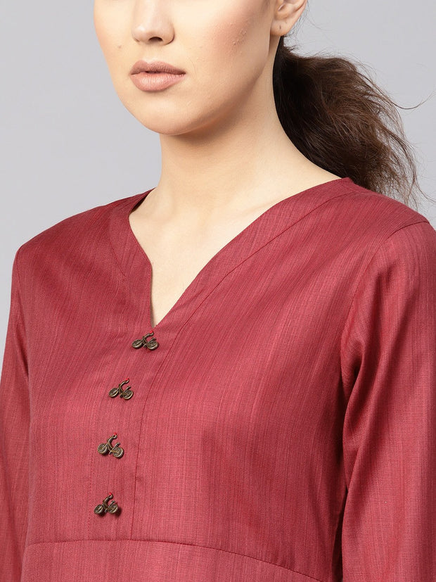 Women Rust Red Solid Kurta with Palazzos & Dupatta