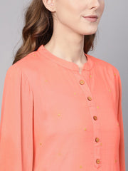 Women Peach-Coloured Woven Design Straight Kurta