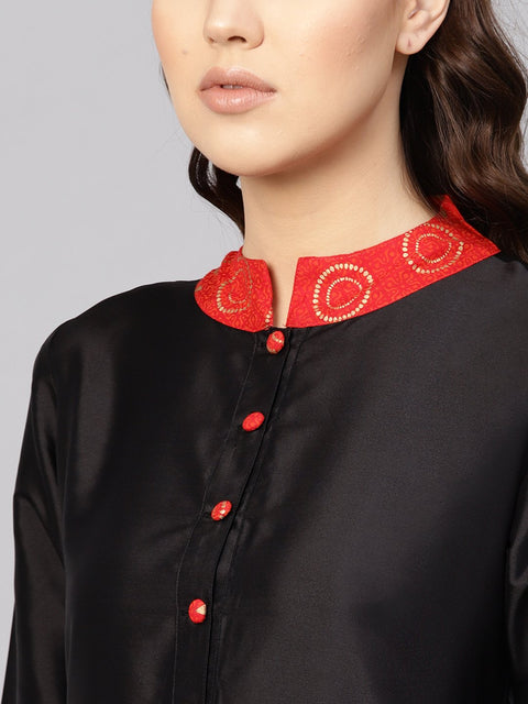 Women Black & Red Solid Midi Fit and Flare Dress
