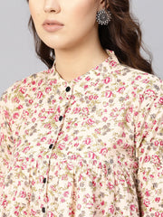Women Beige & Pink Printed Shirt Style Top
