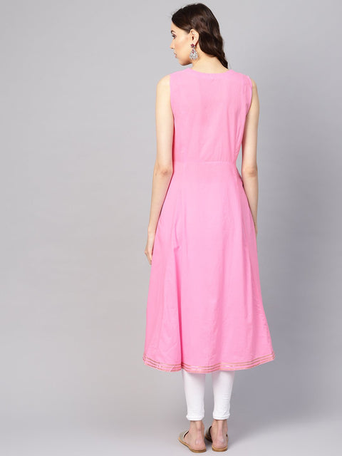 Women Pink Solid A-Line Kurta