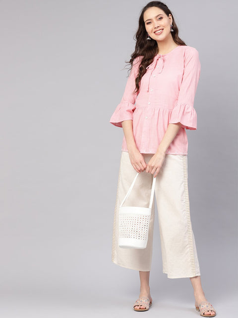 Women Pink Solid A-Line Tunic