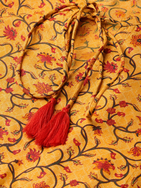 Women Mustard Yellow & Red Printed A-Line Dress