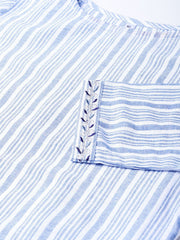 Women Blue & White Striped Straight Kurta