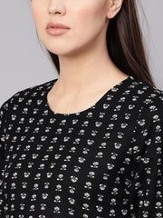 Women Black & Off-White Printed A-Line Dress