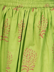 Nayo Women Green Three-Quarter Sleeves Printed Straight Pure Cotton Kurta Skirt Set