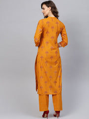 Women Mustard Yellow & Red Printed Kurta with Trousers