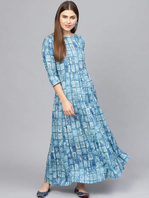 Women Blue Printed Maxi Dress