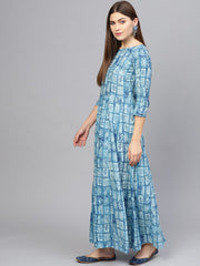 Women Blue Printed Maxi Dress