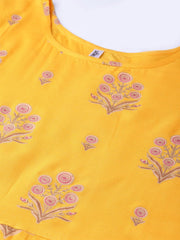 Women Mustard Yellow & Pink Printed Maxi Dress