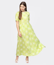 Women Green & Off-White Bandhani Printed Maxi Dress
