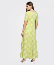 Women Green & Off-White Bandhani Printed Maxi Dress
