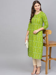 Women Green & Cream-Coloured Printed Kurta with Trousers