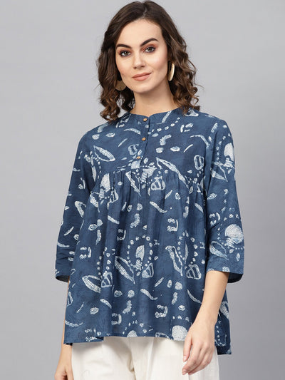 Women Blue & Off-White Printed Tunic