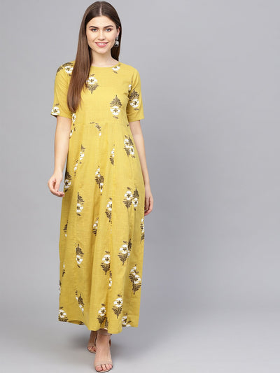Women Yellow & Off-White Printed Maxi Dress