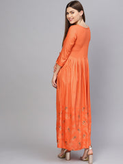 Women Orange & Golden Printed Maxi Dress