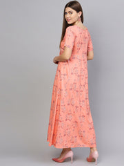 Women Peach-Coloured Printed Maxi Dress