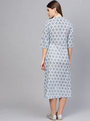 Women Navy Blue & Off-White Printed A-Line Dress