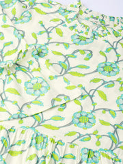 Women Cream-Coloured & Green Printed A-Line Dress