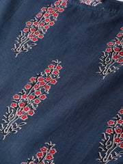 Cobalt Blue & red printed floral maxi dress Round neck & half sleeves