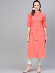 Solid Peach kurta with gathered detailing with Solid White Pants