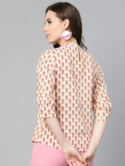 Cream and pink floral printed a-line top