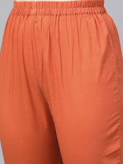 Black & rust orange multi floral printed kurta & solid pants