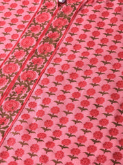Pink Floral printed Straight Kurta with Round With V & 3/4 sleeves