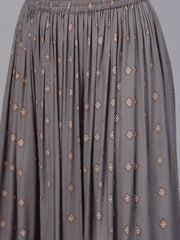 Peach & Grey Gold printed Straight Kurta set with Skirt