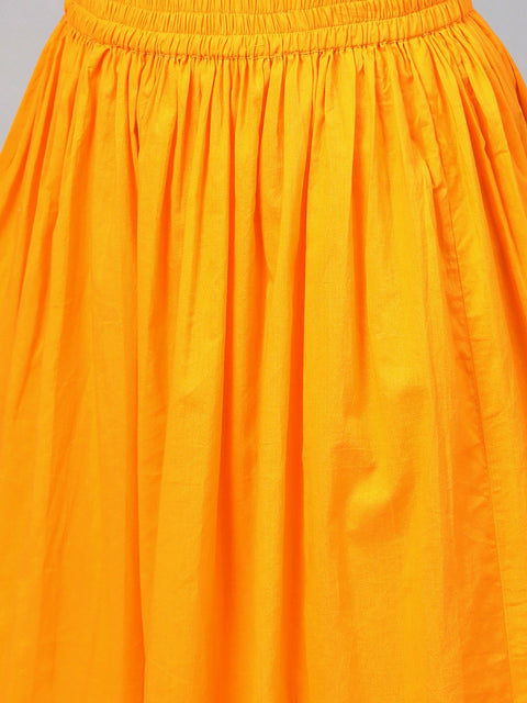 Cream & Yellow Gold floral printed Kurta set with Skirt