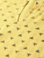 Yellow & dark brown printed Straight Kurta set wih Skirt