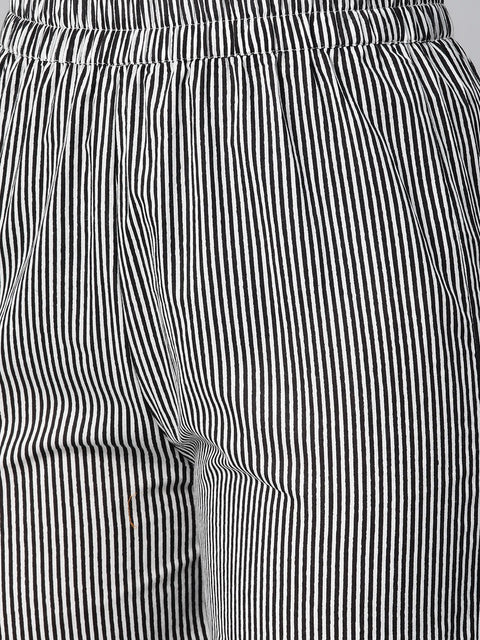 Black & grey Straight Kurta set with Striped Pant
