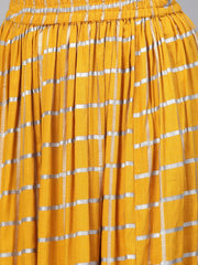 Grey Printed Straight Kurta set with Mango Checked Skirt